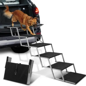 Adjustable Foldable Dog Stairs Set - Stainless Steel Pet Steps for Cars, Trucks & SUVs, Ideal for Medium & Large Breeds